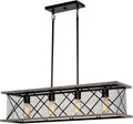Gray Oak Wood Style Black Finish 4-Light Kitchen Island Light S363