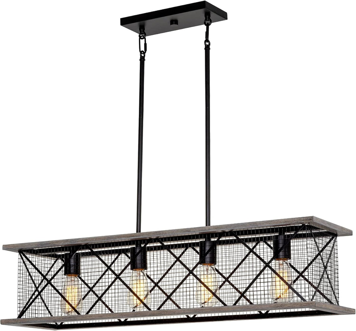 Gray Oak Wood Style Black Finish 4-Light Kitchen Island Light S363