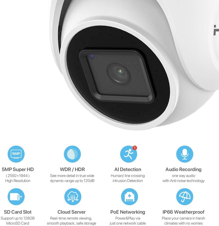 H.VIEW 5MP PoE IP Dome Camera with Audio, 2.8mm Lens L91782