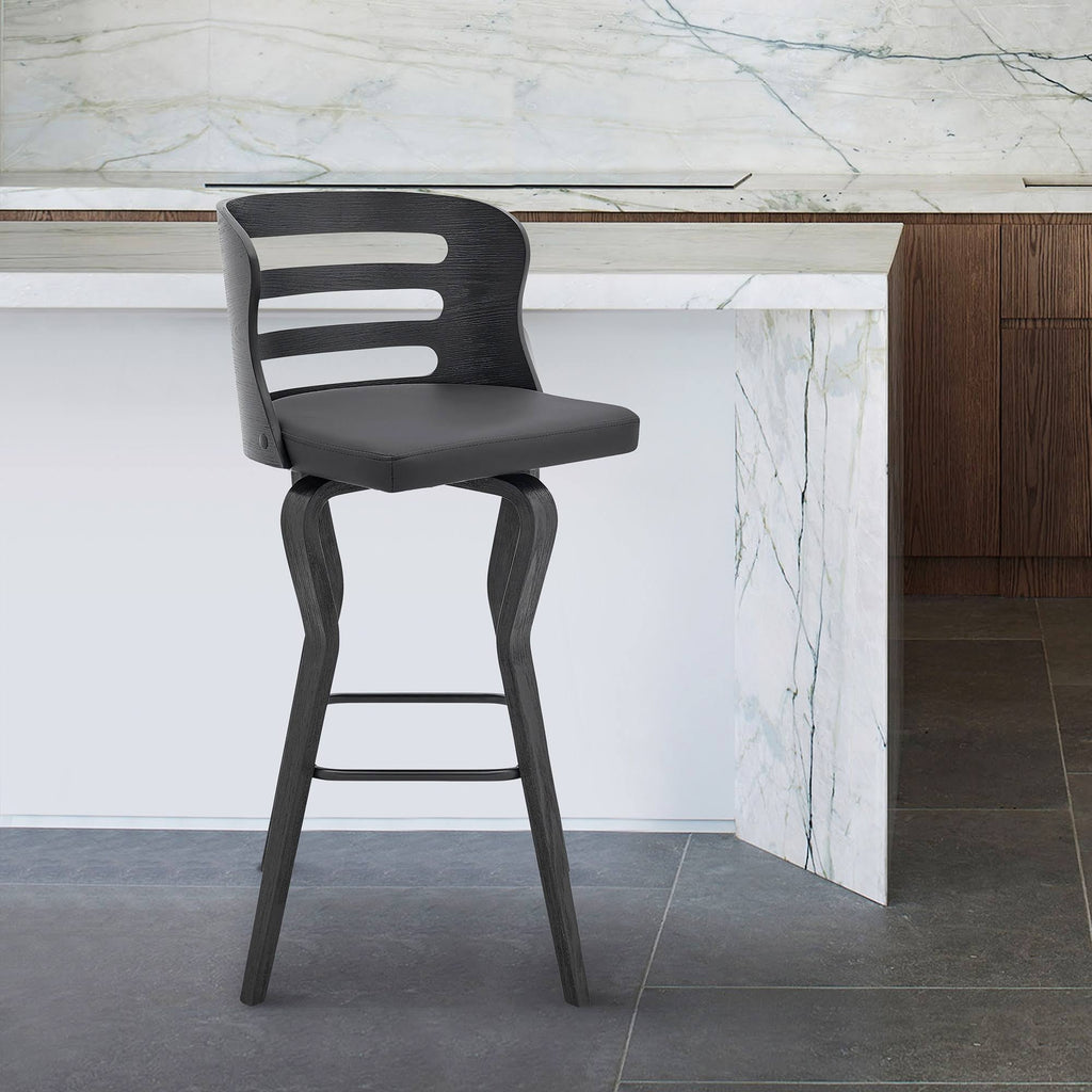 Swivel Cream Faux Leather and Walnut Wood Bar Stool C408450