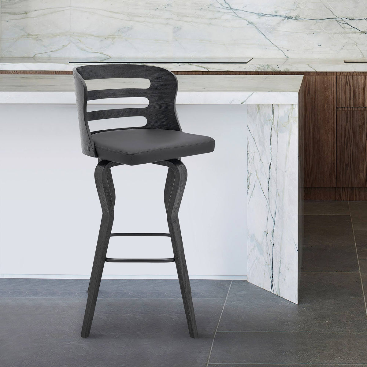 Swivel Cream Faux Leather and Walnut Wood Bar Stool C408450