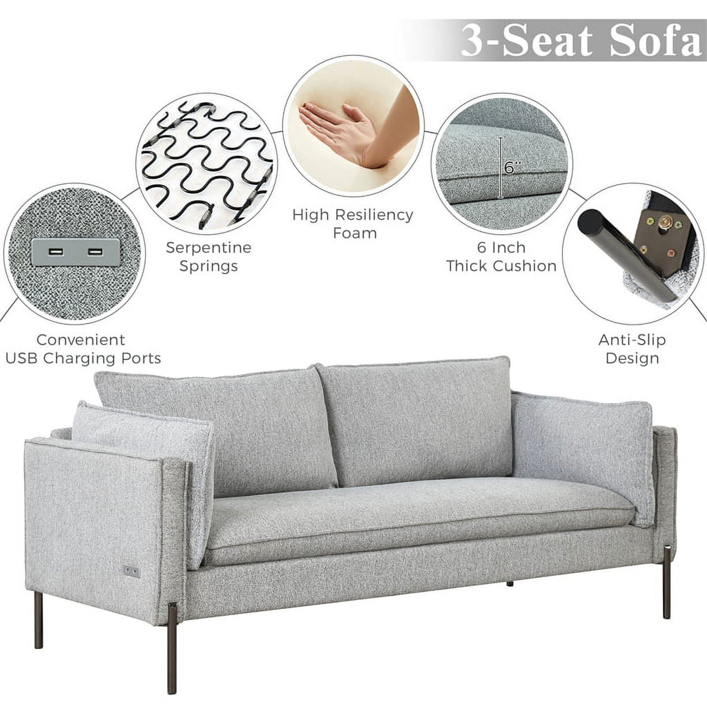 Gray 3 Seat Linen Fabric Sofa V771