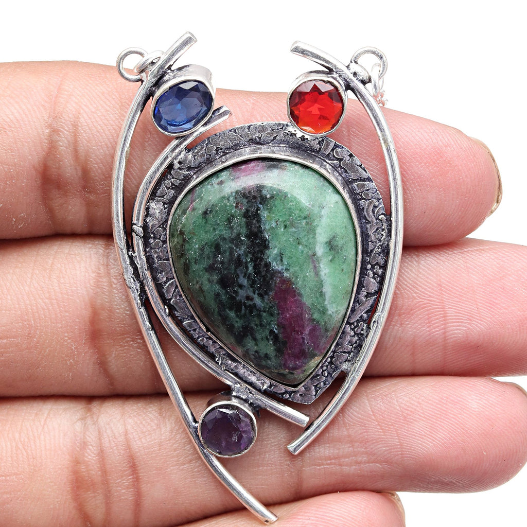 Ruby Zoisite 925 Silver Necklace 20 in F312