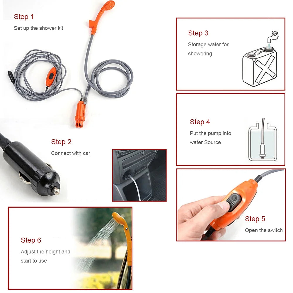 Folding Bucket Electric Camping Shower Kit P935