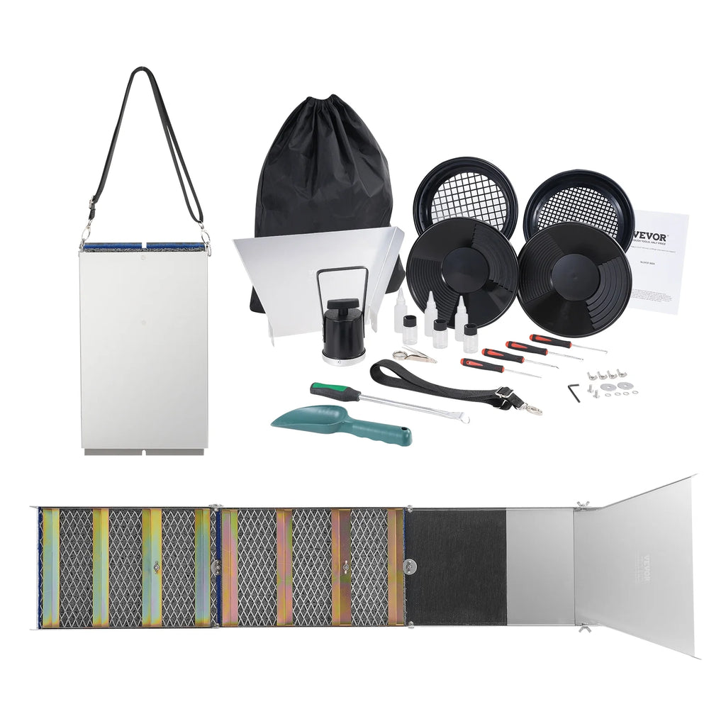 50" Folding Aluminum Alloy Sluice Box with 23 PCS Gold Prospecting Kit L2174