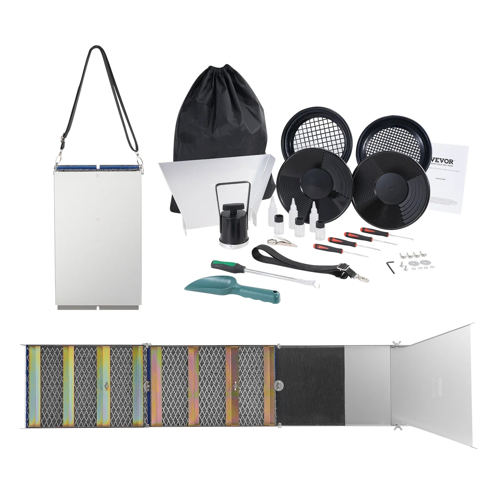 50" Folding Aluminum Alloy Sluice Box with 23 PCS Gold Prospecting Kit L2174