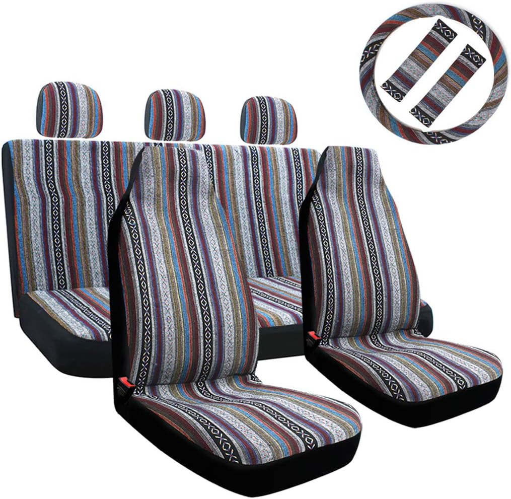 10pc Coarse Flax Cloth Seat Covers with Steering Wheel Cover & Seat Belt N4969
