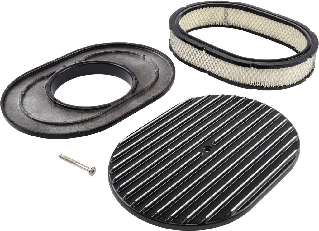 Finned Aluminum Air Cleaner, Oval 12” x 8 3/8” x 3”, Black Cast Aluminum Top Q53202