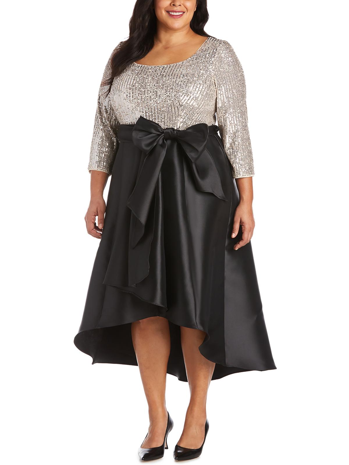 Plus Sequined Mixed Media Midi Dress X839815