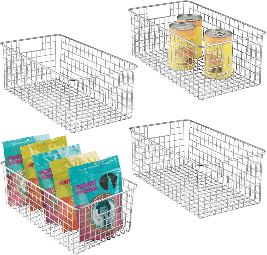 Satin Metal Wire Cabinet Organizer Bins 4 Pack H68880