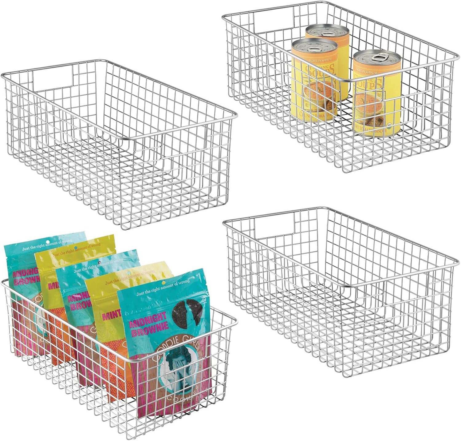 Satin Metal Wire Cabinet Organizer Bins 4 Pack H68880
