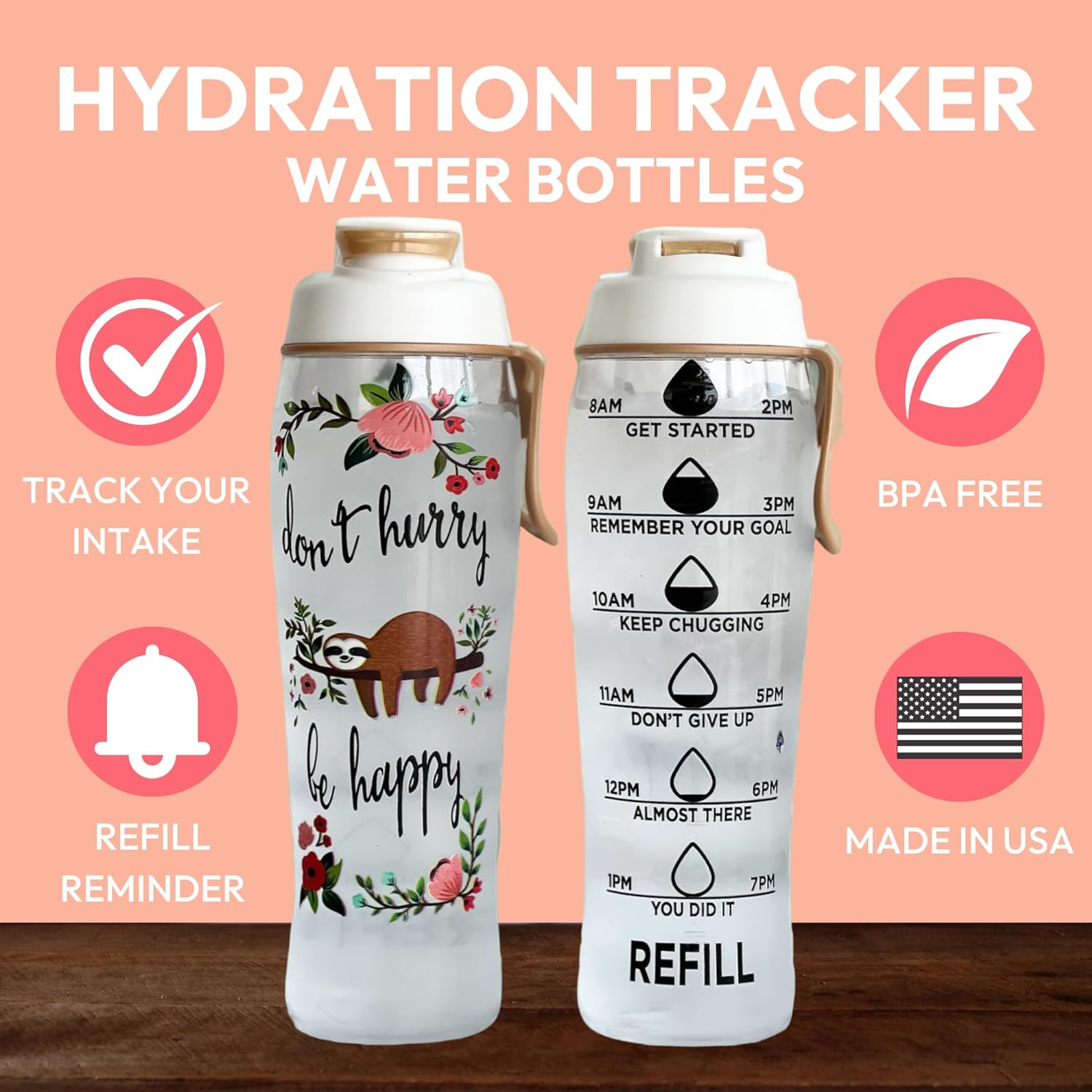 BPA Free Water Bottle with Time Marker and Chug Cap W57359