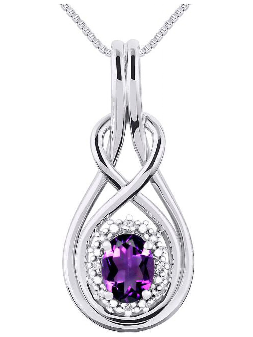 Sterling Silver Love Knot Tennis Bracelet & Pendant Necklace with Diamonds Adjustable 7"-8" Wrist & 18" Chain Amethyst G43254