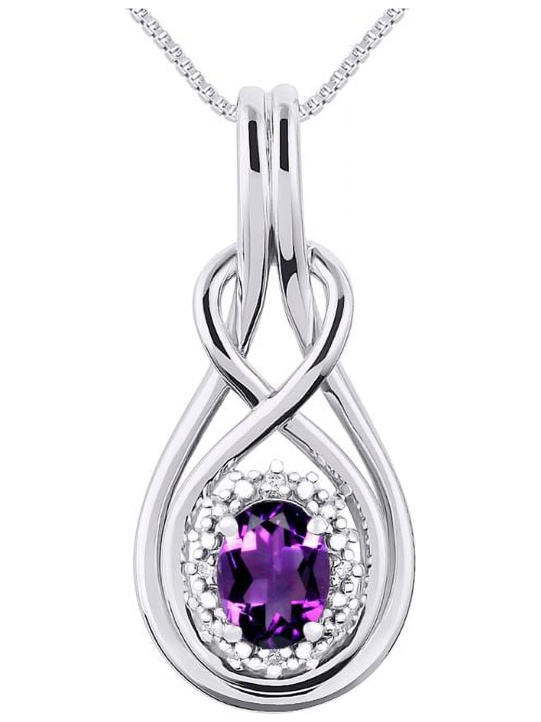 Sterling Silver Love Knot Tennis Bracelet & Pendant Necklace with Diamonds Adjustable 7"-8" Wrist & 18" Chain Amethyst G43254