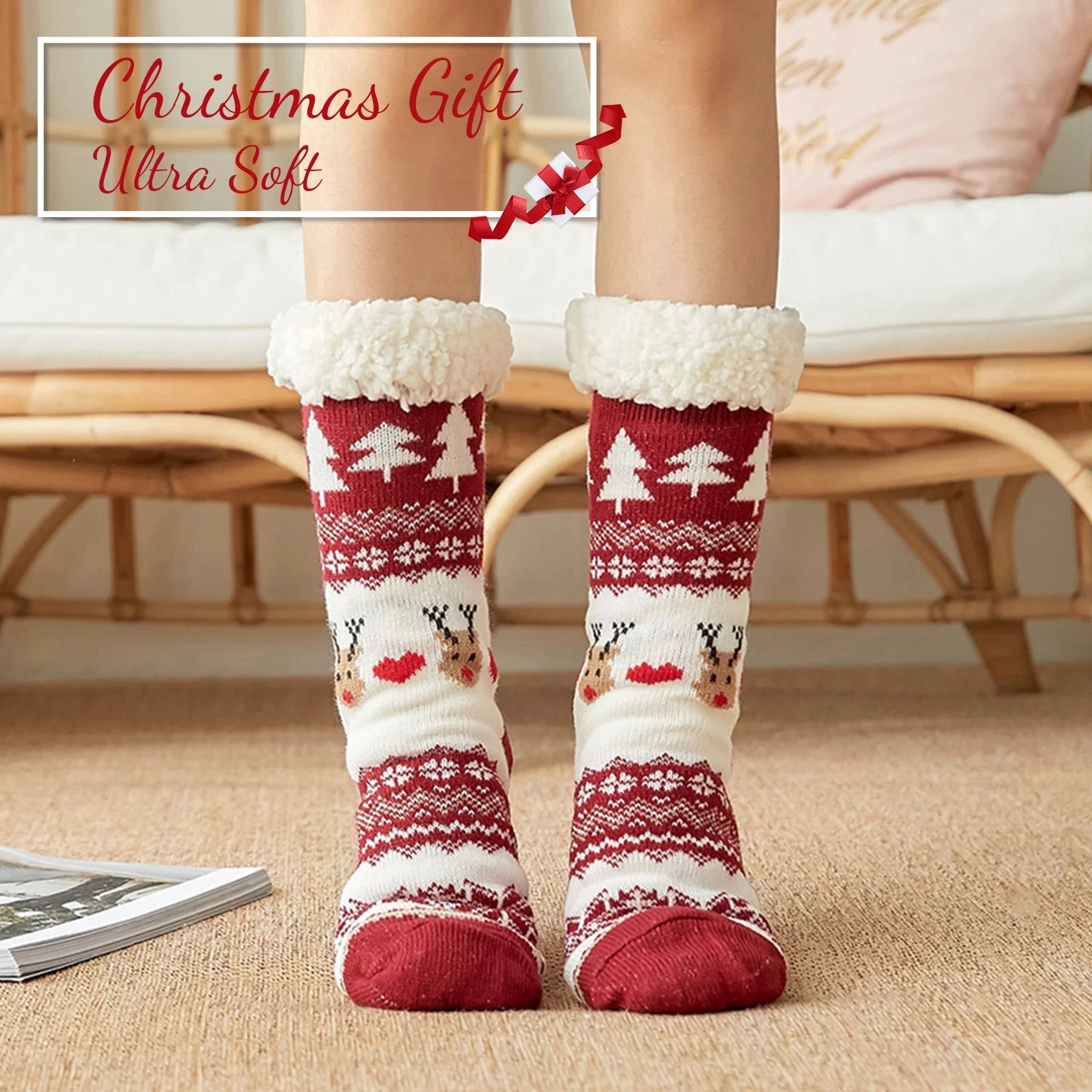 3 Pairs Non Skid Warm Thermal Plush Fuzzy Slipper Socks B8457