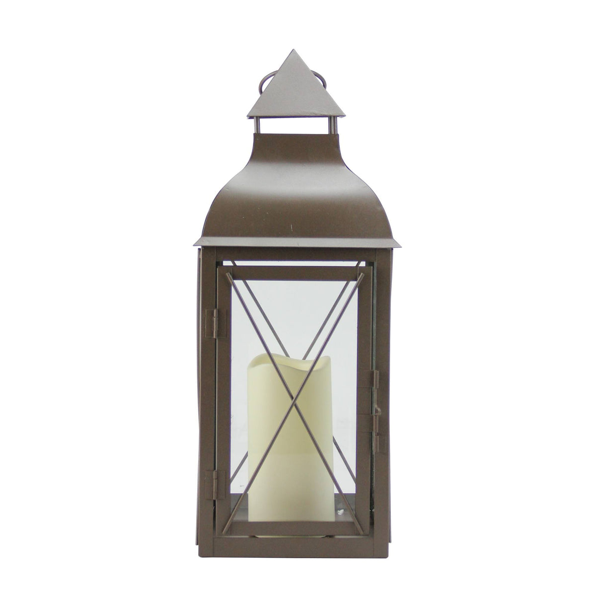 Metallic Brown Lantern with Flameless LED Pillar Candle D881