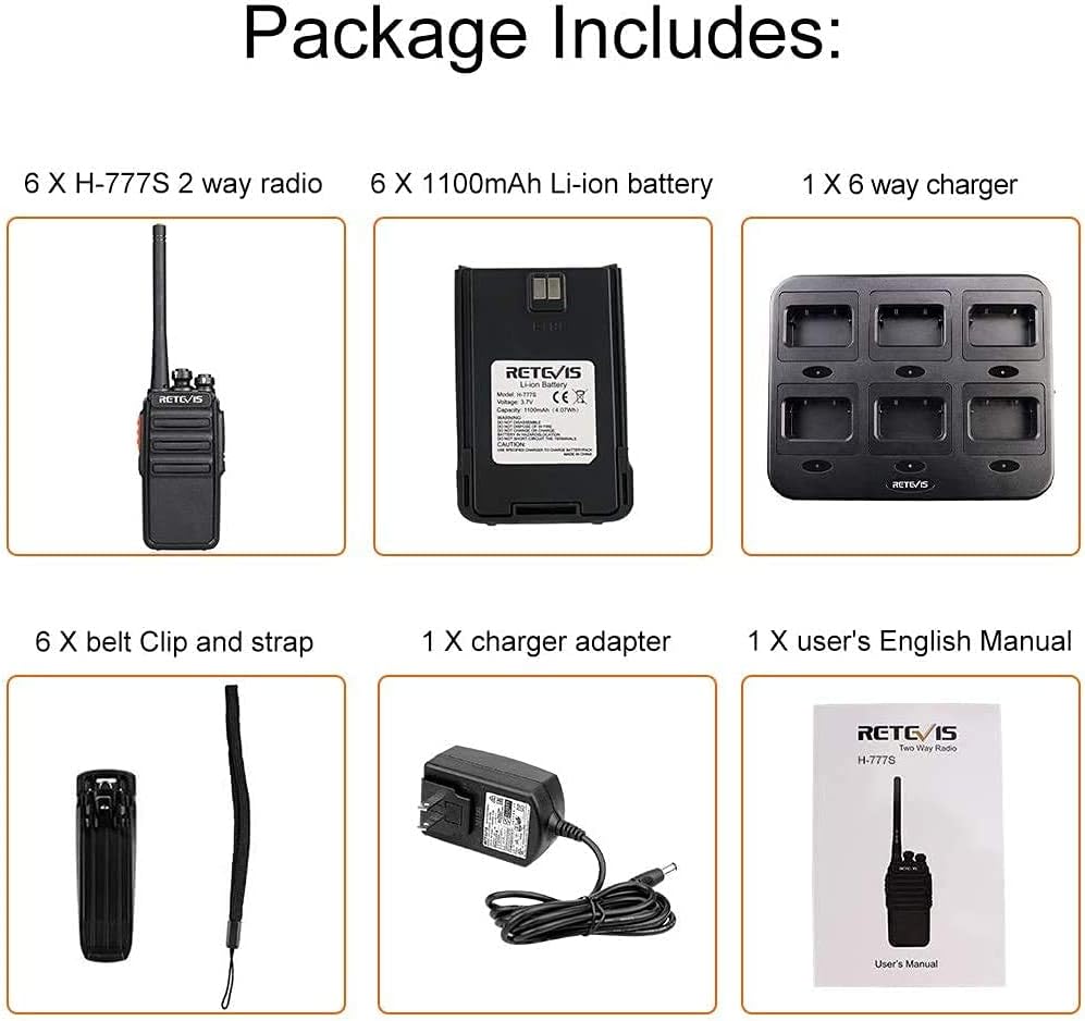 Case of 6 Portable Two Way Radios with Six-Way Multi Gang Charger I620