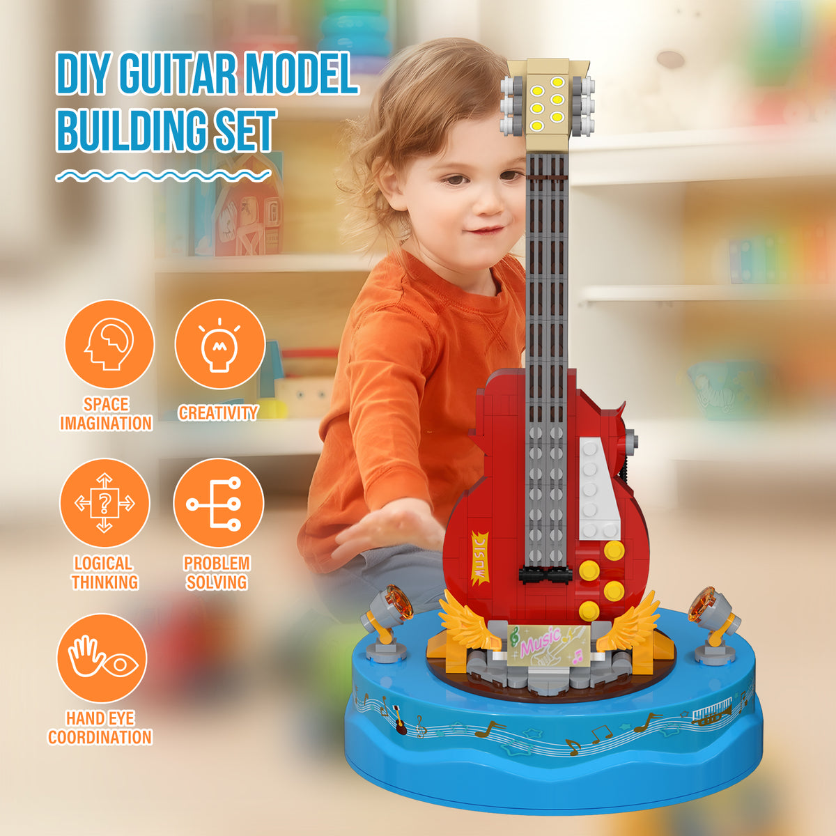 Guitar Model Building Set with Music Box Construction Creative Toys (308 Pcs) K83717