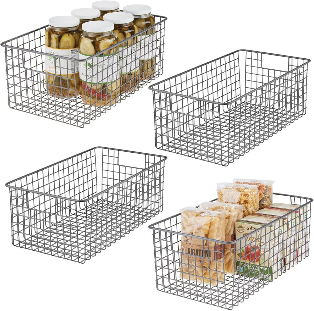 Satin Metal Wire Cabinet Organizer Bins 4 Pack H68880