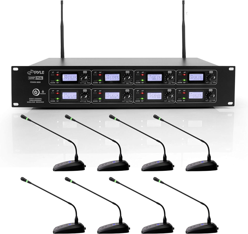 UHF Desktop Conference Microphone System with 8 Gooseneck Mics and Receiver L8161