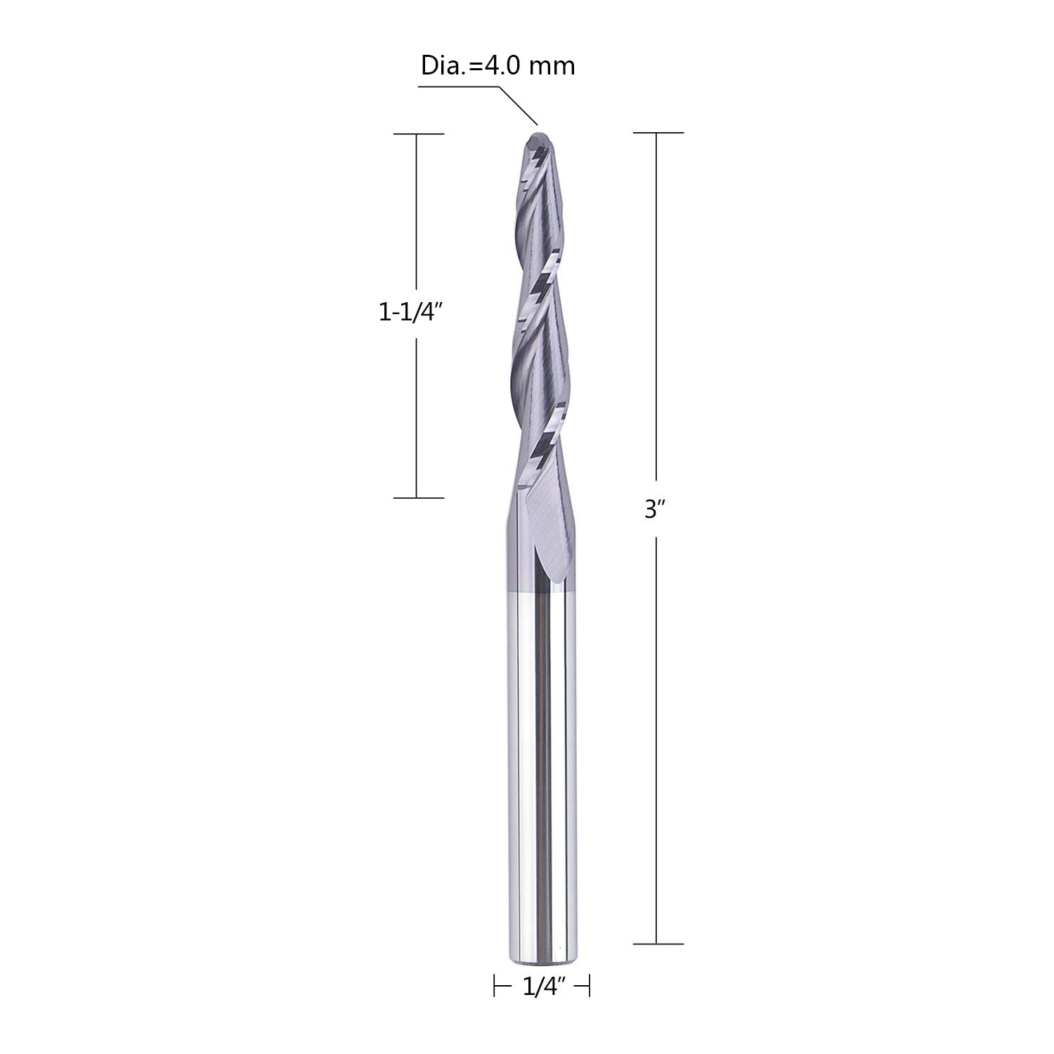 1/4 inch Shank 3mm Diameter Ball Nose Tapered End Mill CNC Engraving Bits Pack of 2 F1667