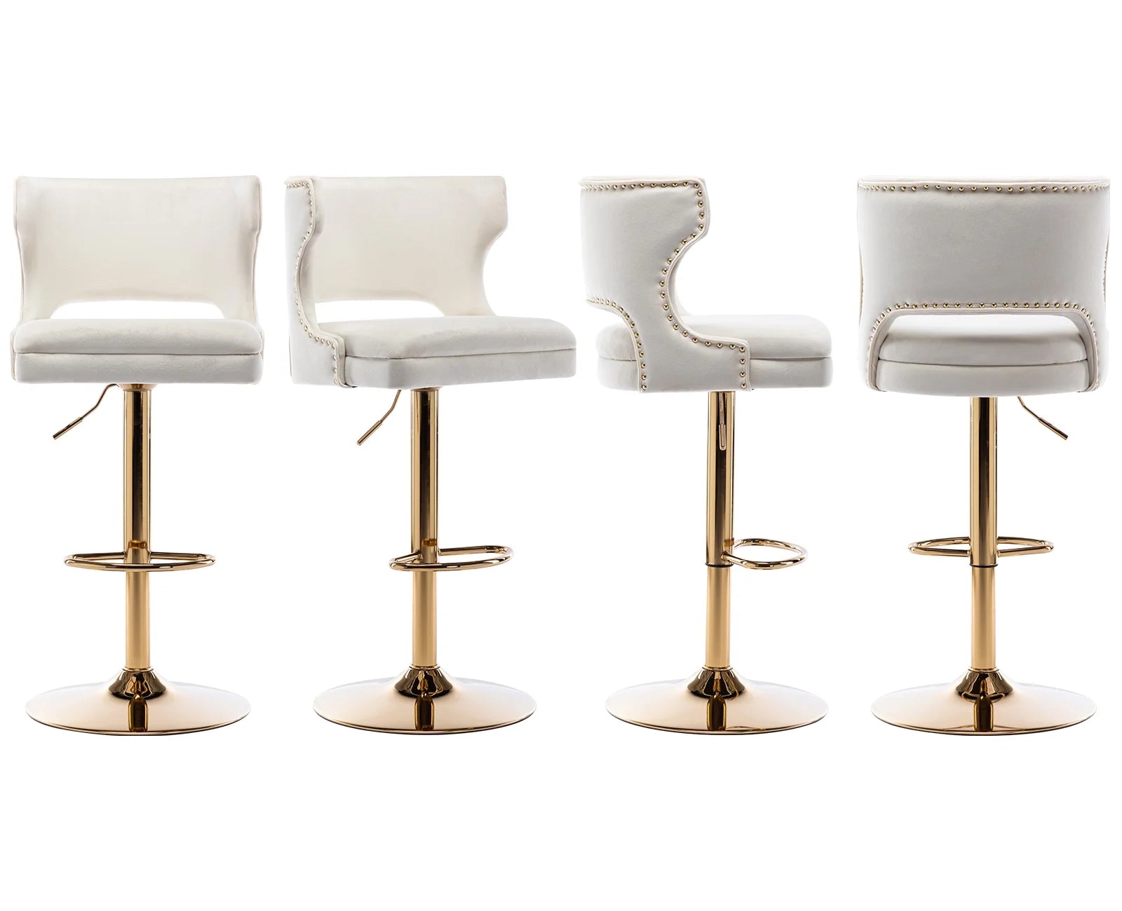 Beige Velvet Adjustable Height Swivel Bar Stool Set of 2 K5936