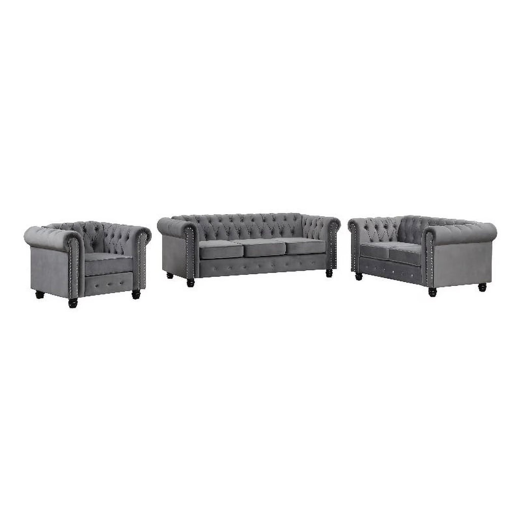 Gray Velvet Sofa Loveseat Armchair Set F823