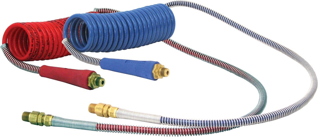 15 ft. Tractor-Trailer Air Brake Hose Coil Set, Red & Blue, 1/2” NPT Fittings, Pack of 2 W439221