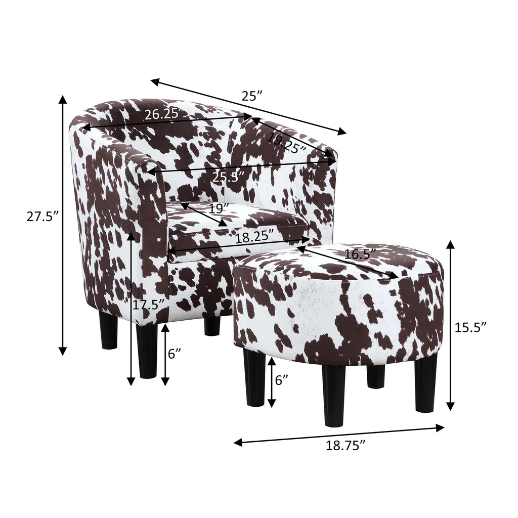 Brown Cow Print Accent Chair with Ottoman P10592