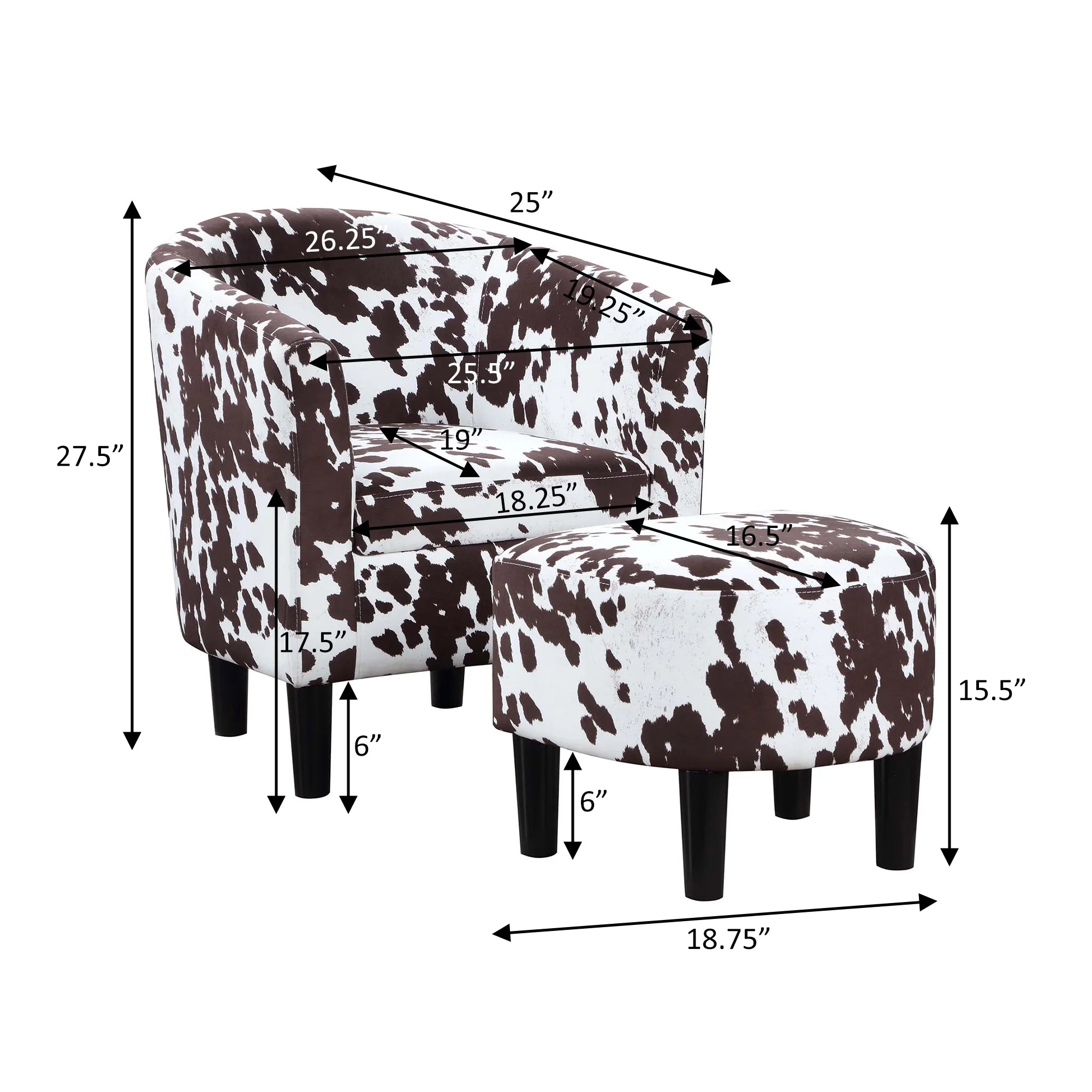 Brown Cow Print Accent Chair with Ottoman P10592