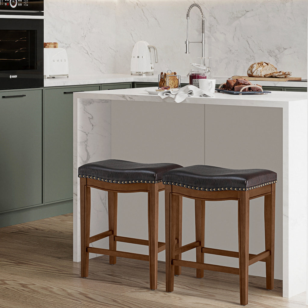 Walnut Upholstered Wooden Bar Stools, Set of 2 H989