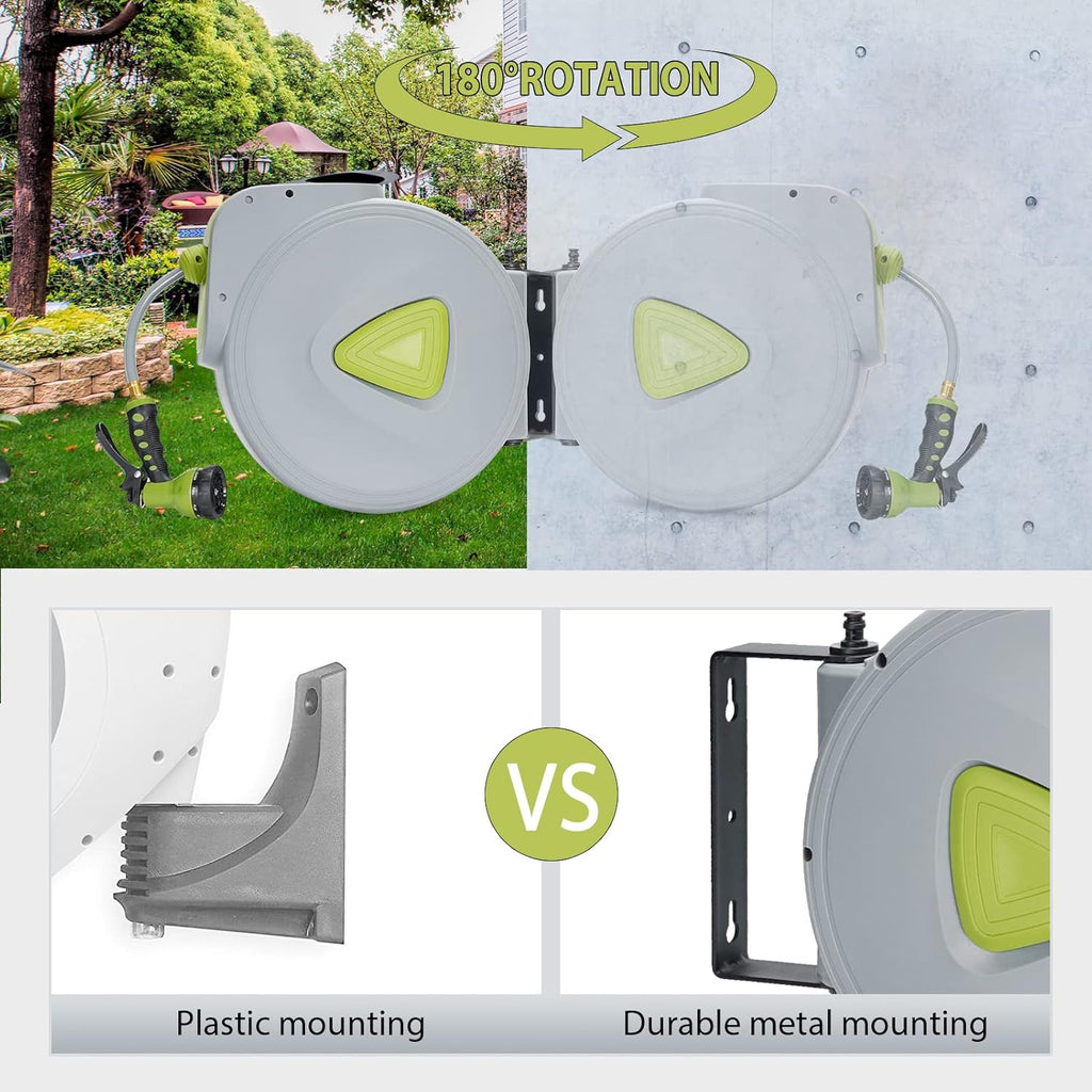 Retractable Wall Mount Garden Hose Reel with 9 Patterns Hose Nozzle Y31393