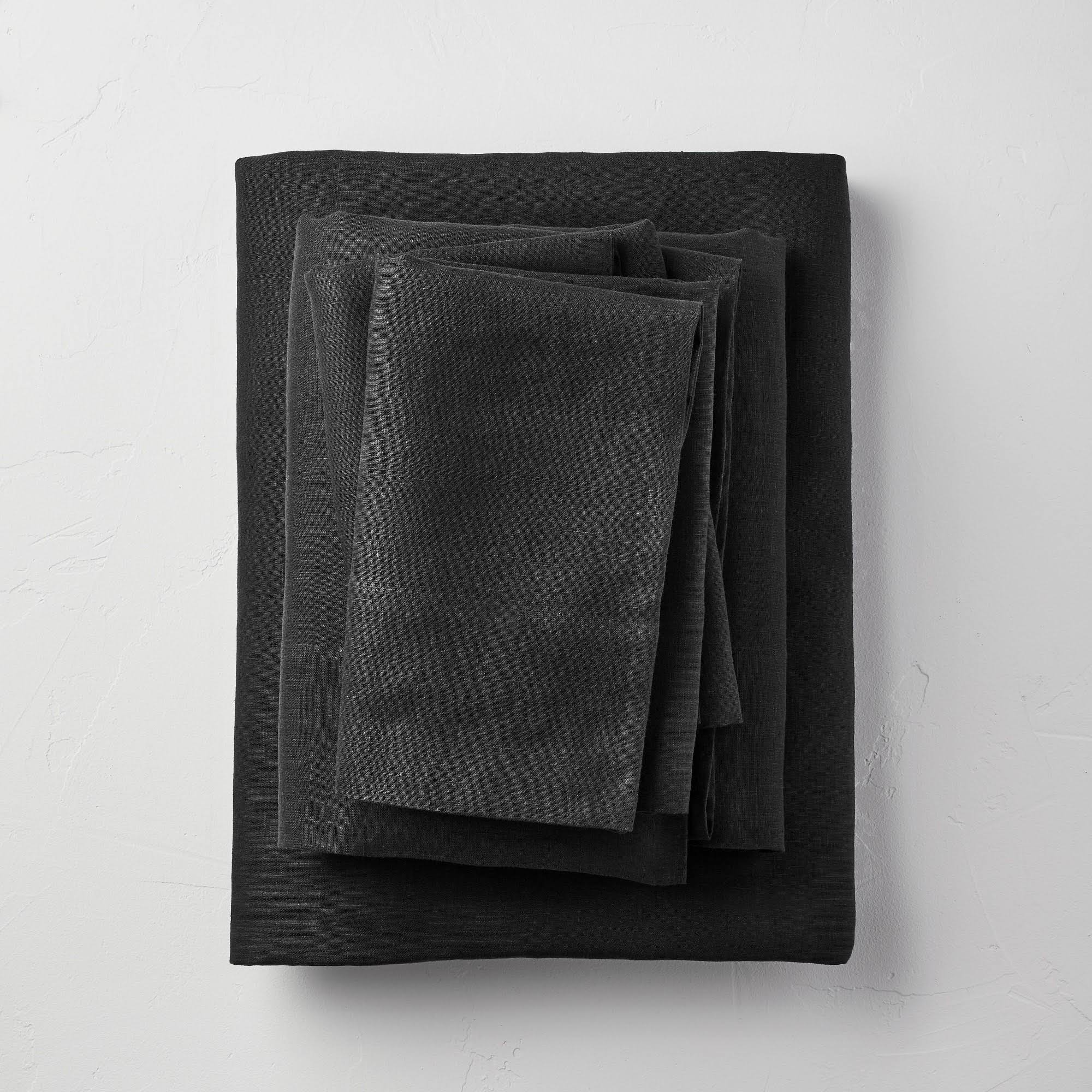 Full 100% Washed Hemp Solid Sheet Set Washed Black B206