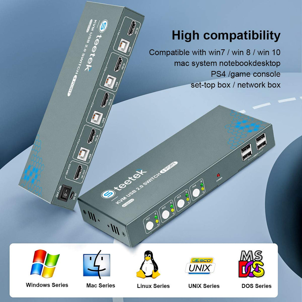 KVM Switch HDMI 4 Port, 4K@60Hz, 4 USB 2.0 Port, with 4 HDMI and 4 USB Cables Pack of 2 P5327