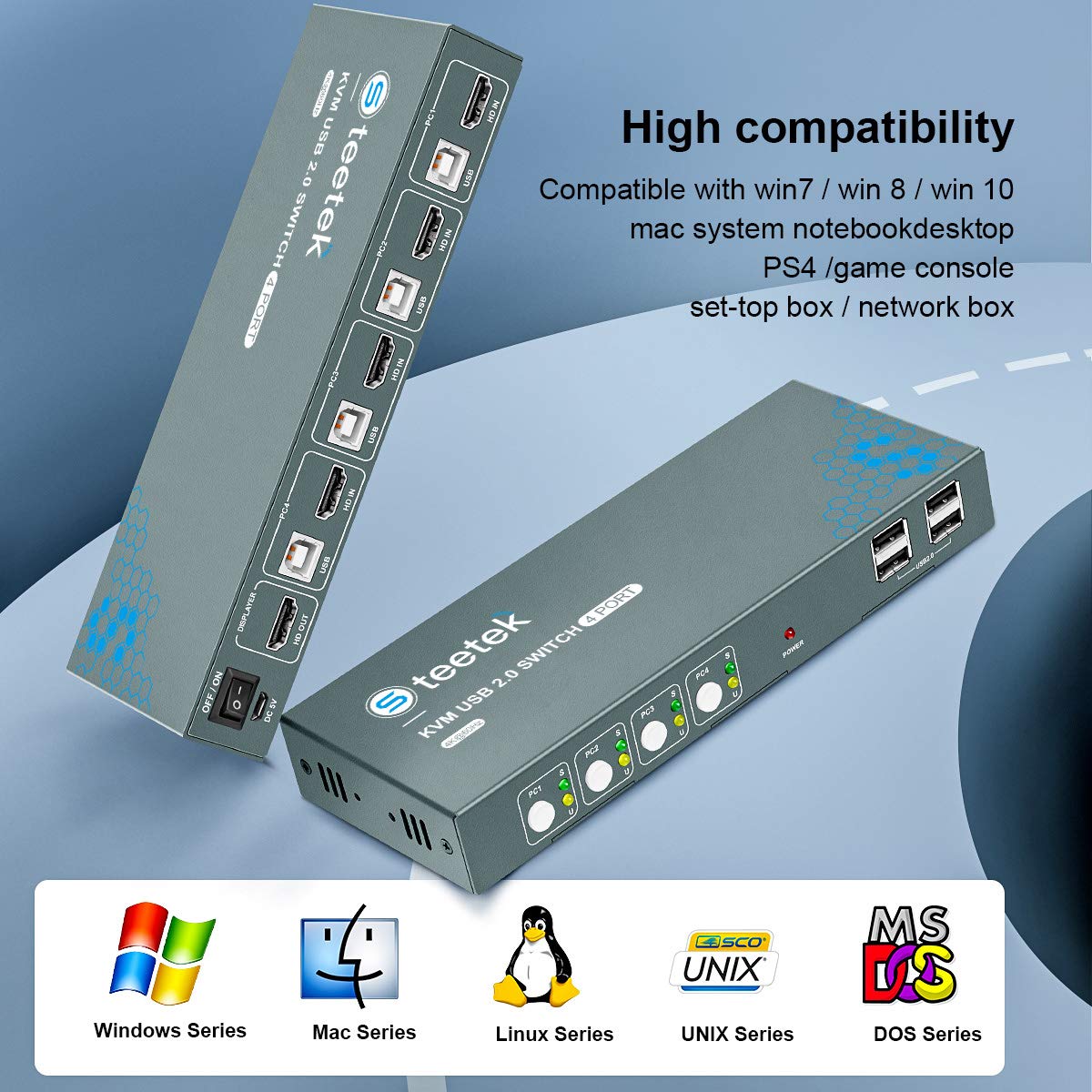 KVM Switch HDMI 4 Port, 4K@60Hz, 4 USB 2.0 Port, with 4 HDMI and 4 USB Cables Pack of 2 P5327