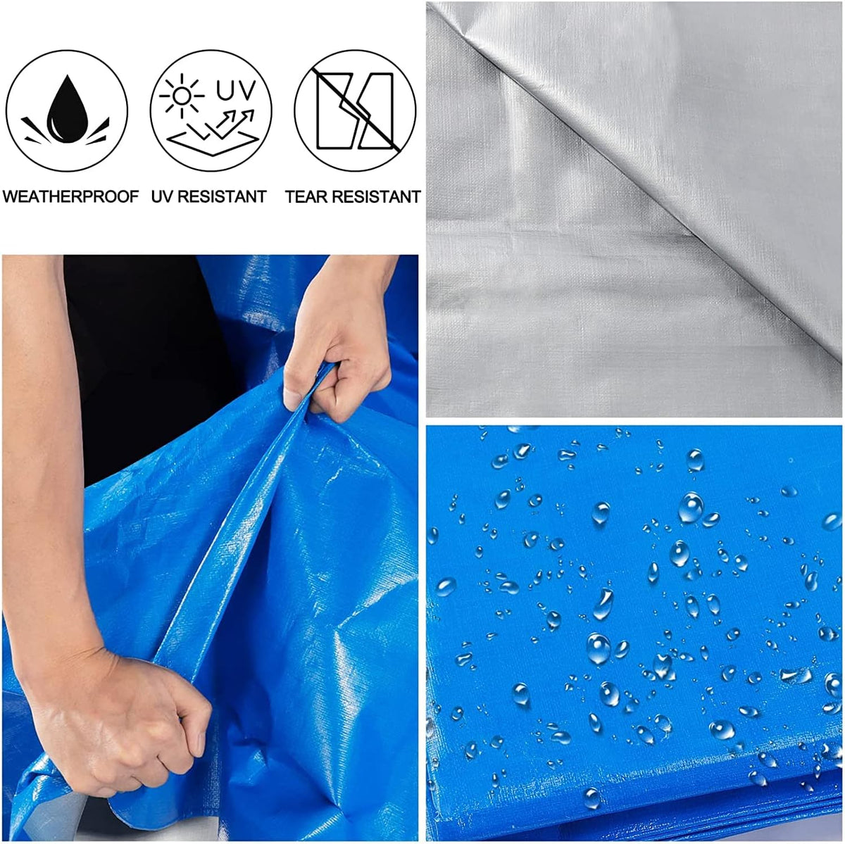 Blue Heavy Duty Waterproof 16 Mil Thick Tarpaulin with Metal Grommets 20x30 J170026