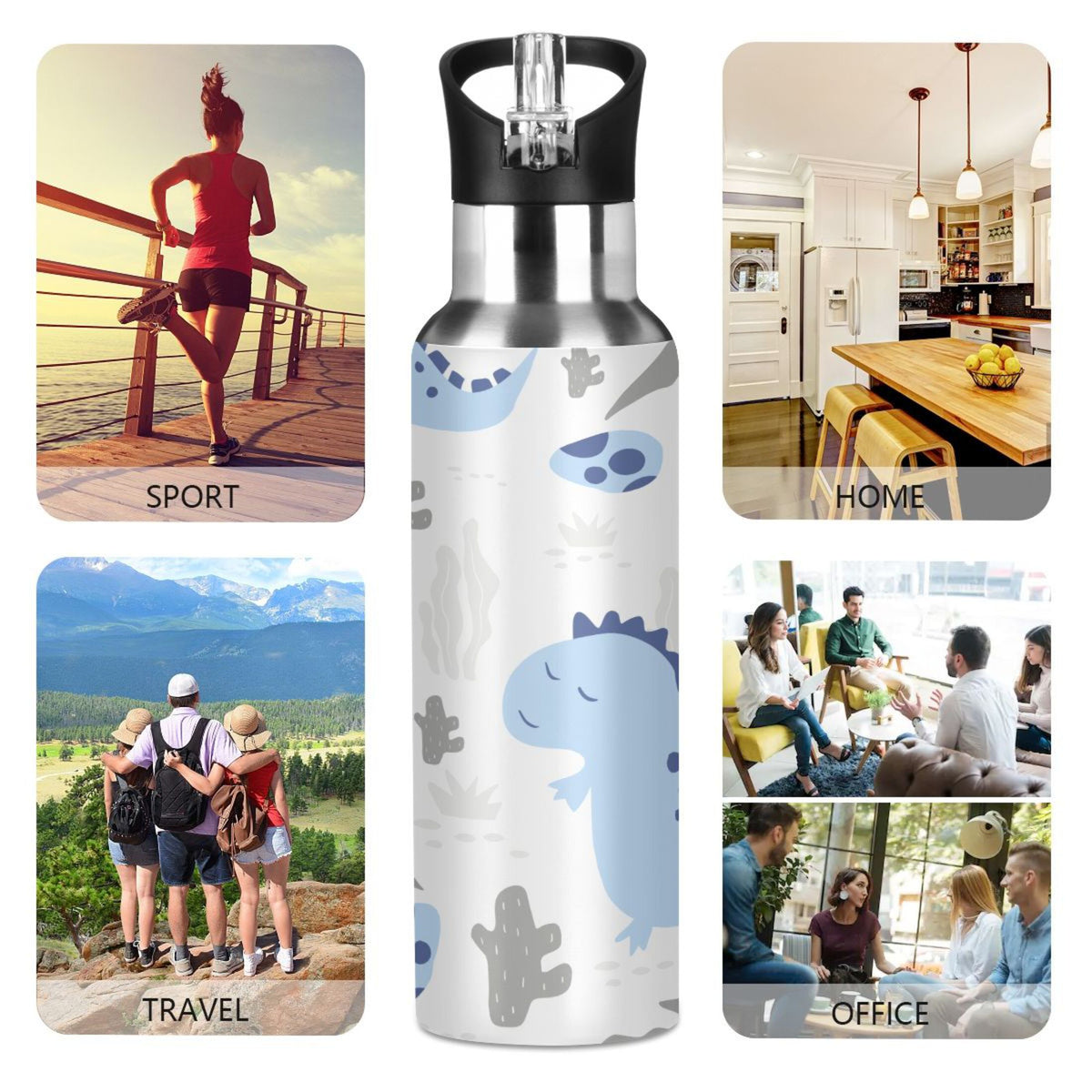 Stainless Steel Insulated Thermos Vacuum Flask Water Bottle with Straw Lid F8728