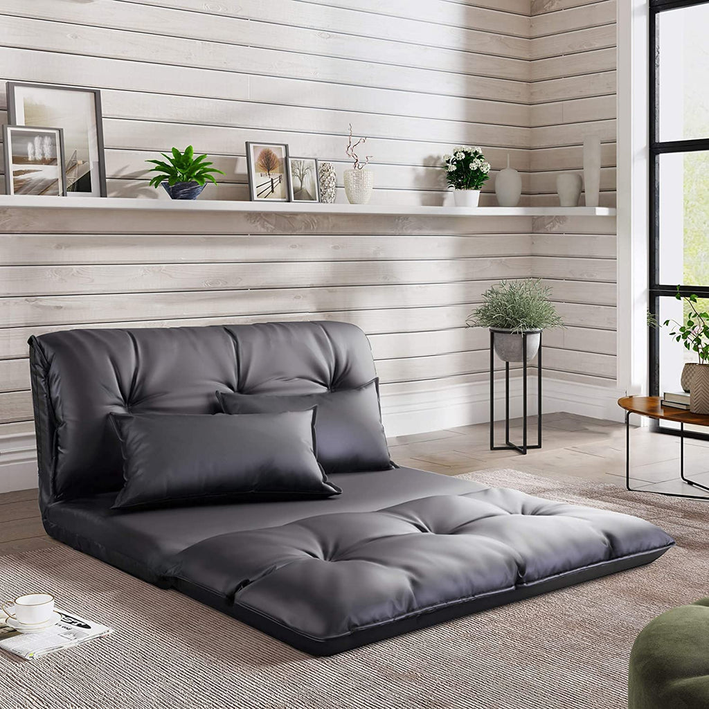 Adjustable Floor Sofa Bed with 2 Pillows, 5 Reclining Position, Black Z229957