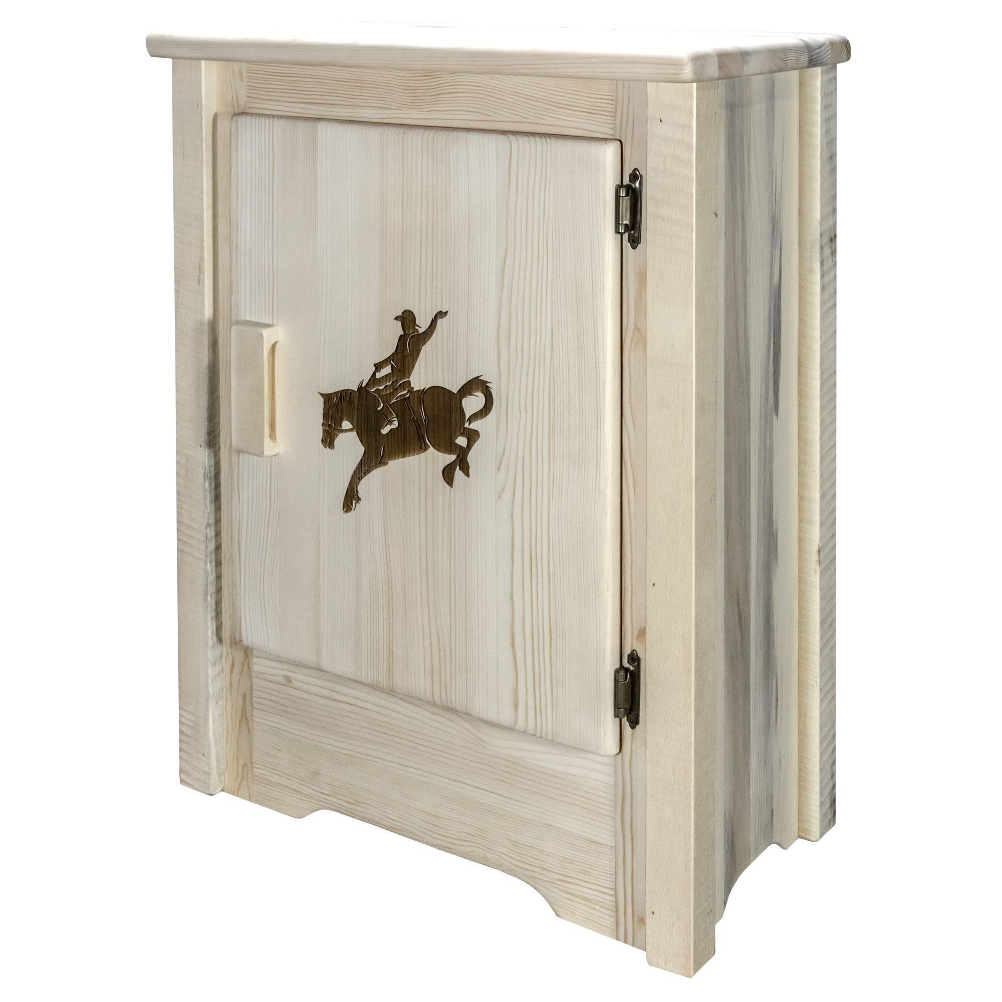 Accent Cabinet with Laser Engraved Bronc Design in Clear Lacquer Finish E474503