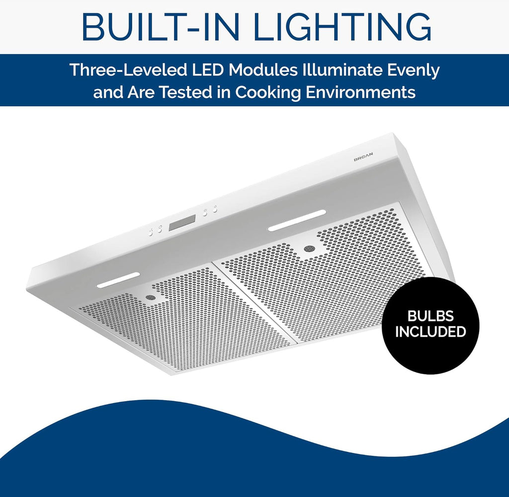White 30-inch Under Cabinet Range Hood with Light Exhaust Fan, 400 CFM U61495