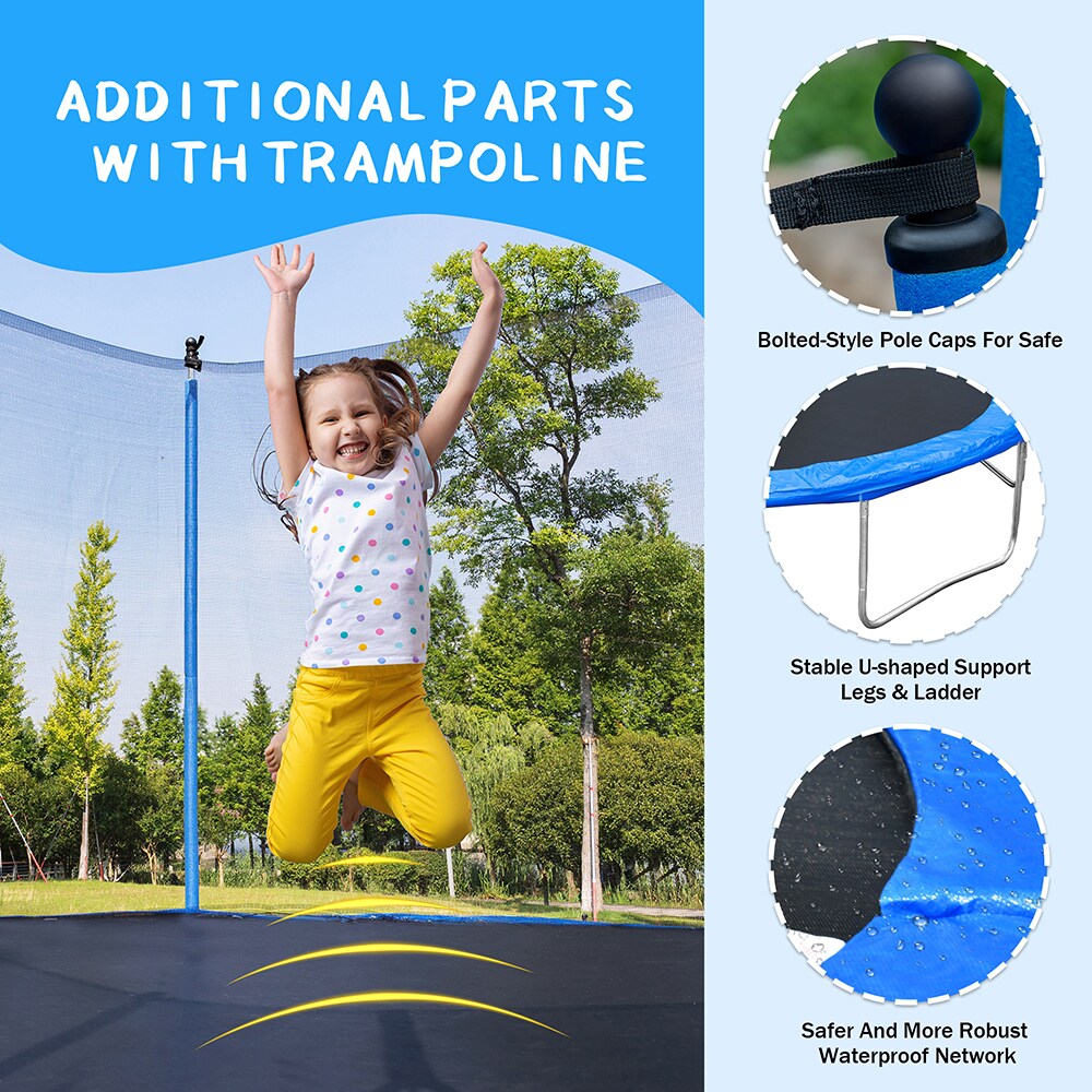 14FT Trampoline with Basketball Hoop, Safety Enclosure Net & Ladder, Blue P372189