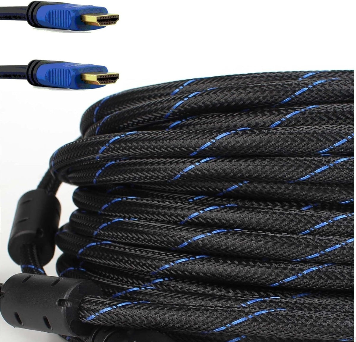 Braided Nylon HDMI Cable with Ferrite Core Blue 100 Feet Pack of 2 Z861624