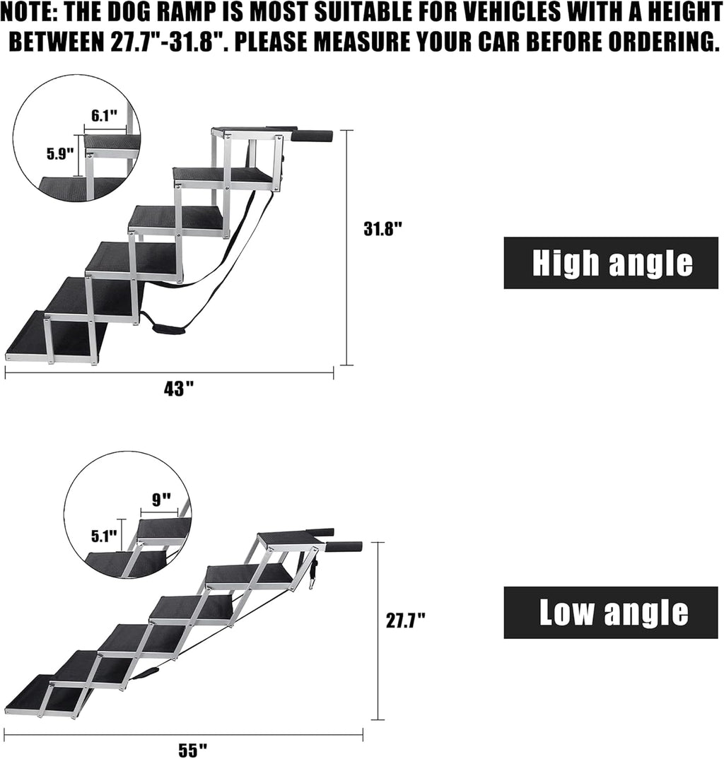 Folding Dog Car Ramp with Aluminum Frame, Nonslip Surface, Support 150-200 Lbs V361905