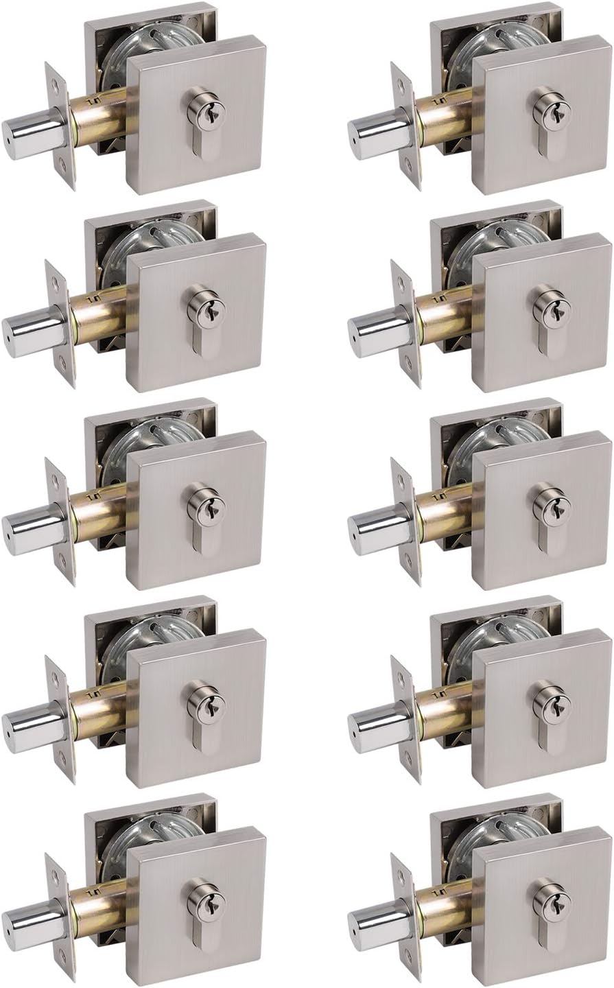 Satin Nickel Square Deadbolts Door Locks, Different Keys, 2 Pack V773136