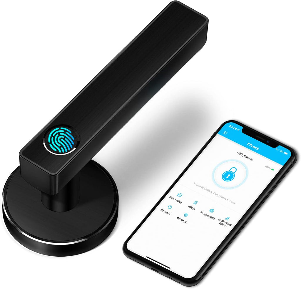 Smart Fingerprint Door Lock with Latch, Bluetooth Lever Lock, Keyless Entry Door Lock Silver B761
