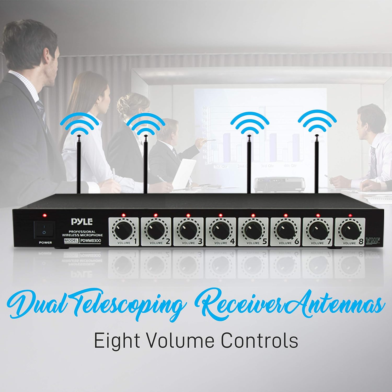 UHF Desktop Conference Microphone System with 8 Gooseneck Mics and Receiver L8161