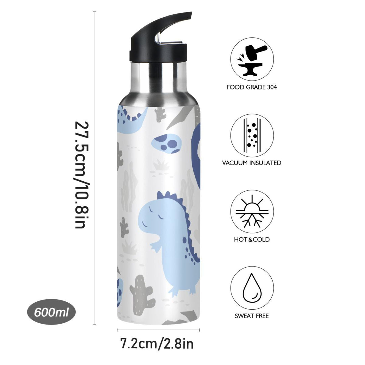 Stainless Steel Insulated Thermos Vacuum Flask Water Bottle with Straw Lid F8728