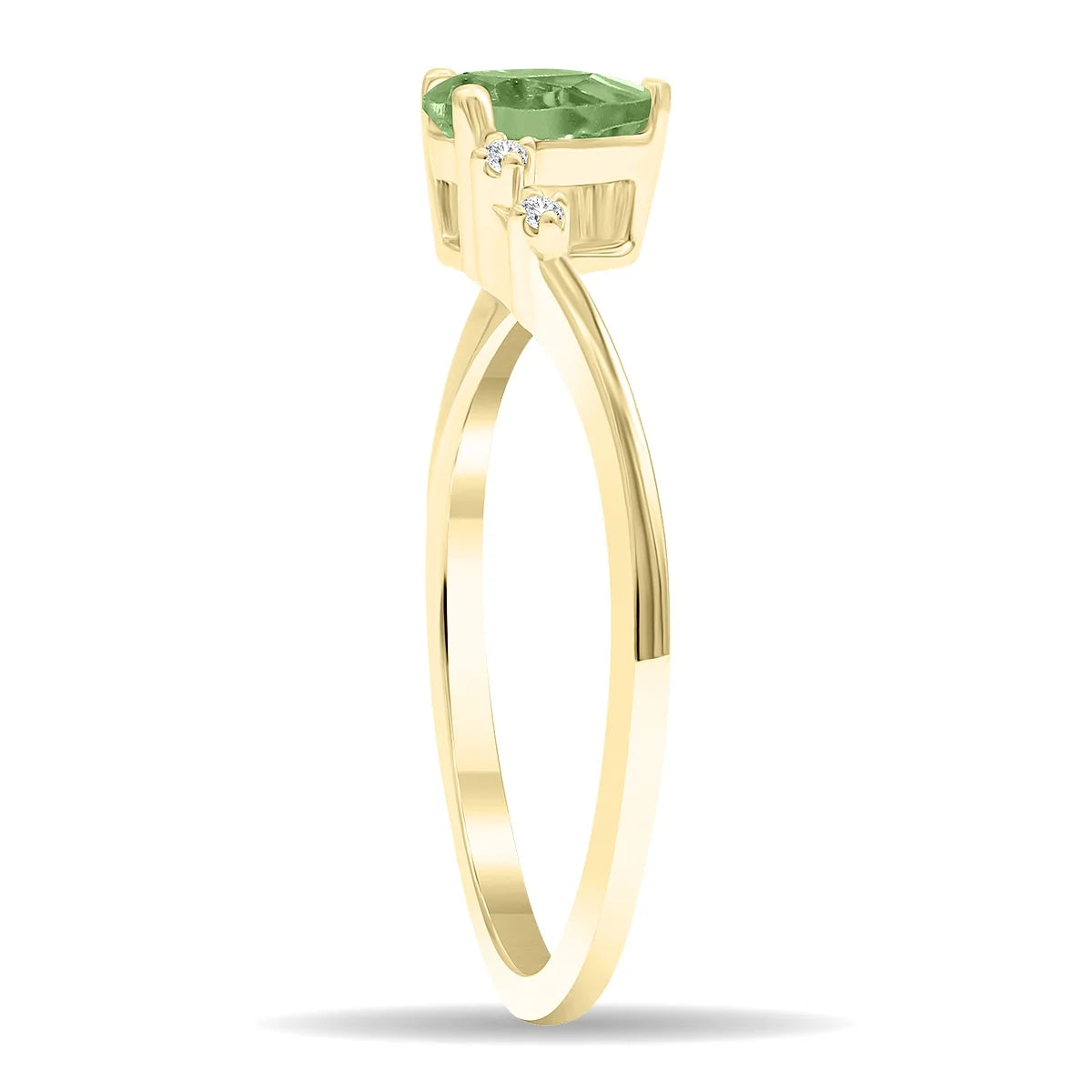 Green Amethyst and Diamond Wave Ring in 10K Yellow Gold F106