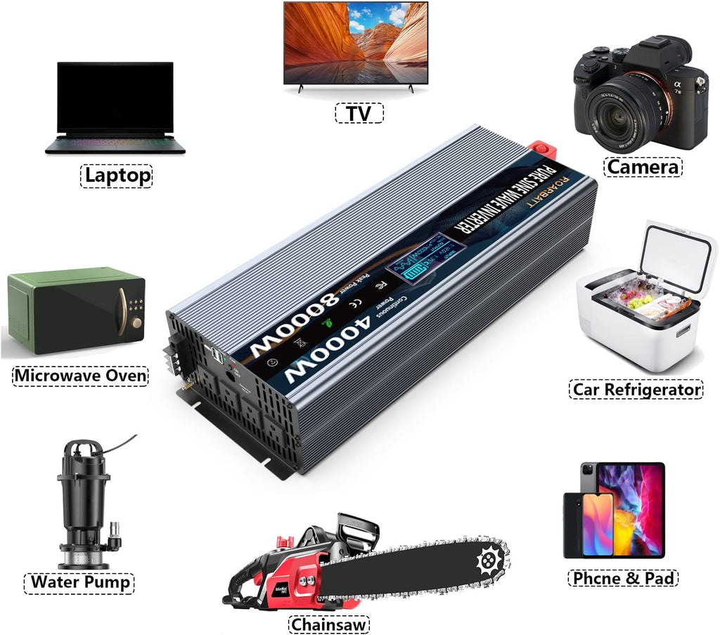 4000Watt 12V DC to AC 110V Power Inverter with Remote Control 4 AC Outlets Dual USB Port U7793