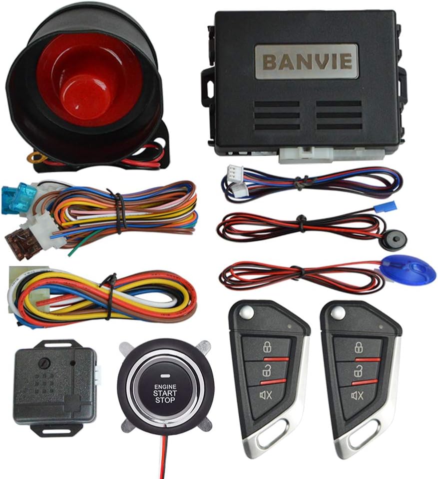 Car Alarm System with Remote Engine Start and Push to Start Stop Ignition Button Kit Pack of 2 O928745